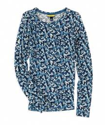 Aeropostale Womens Ribbed Floral Graphic T-Shirt - 藍色-415 - 查看 1