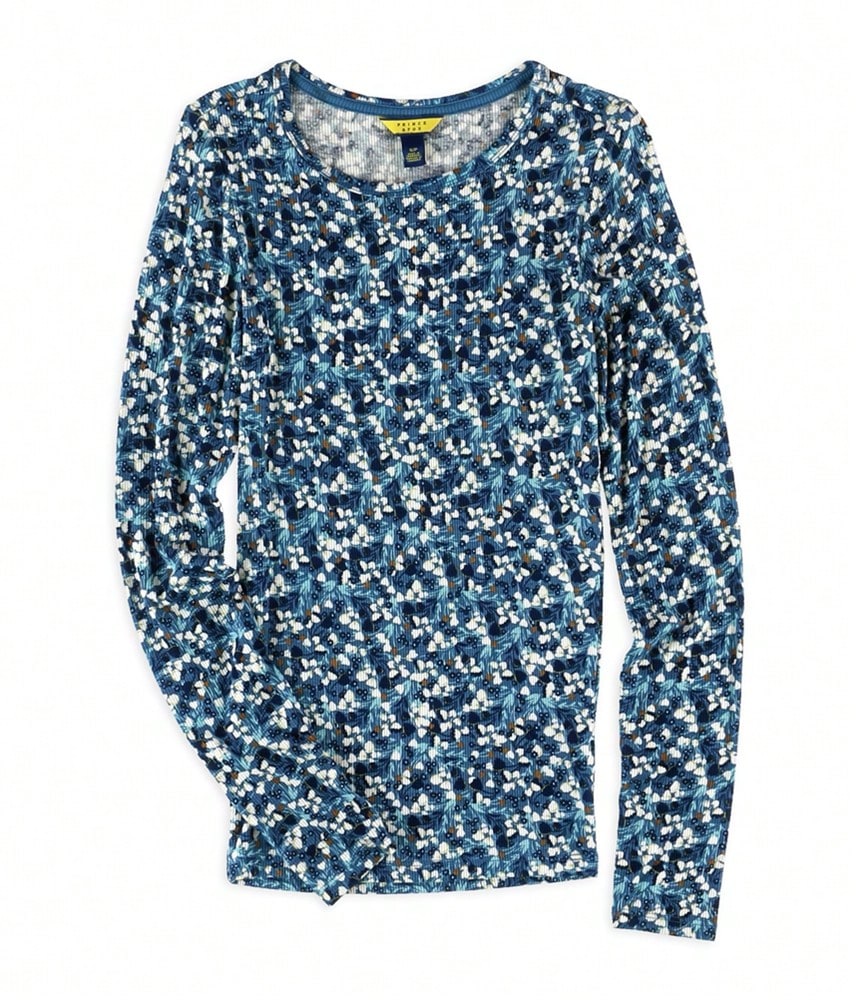 Aeropostale Womens Ribbed Floral Graphic T-Shirt - 藍色-415 - 查看 1