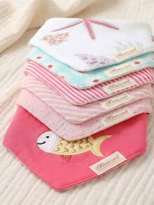 momscare 6pcs Baby Bibs, Soft Absorbent Baby Bibs, Suitable For Baby Daily Use - Cute Design Exquisite Embroidered Baby Triangle Bibs Cute Print Undersea Pattern Bibs - Multicolor - View 4