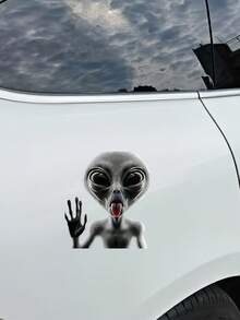 1pc Home Decoration Alien Pattern Stickers Funny Car Stickers PVC Self-Adhesive Removable Decals Single Use Decorative Stickers 6.3*6.3in For Cars Laptops Windows Door Decoration - Fun Aliens - View 7