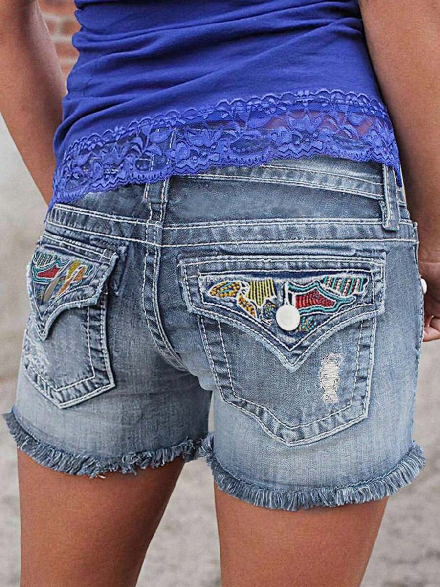 Women's Casual Denim Shorts With Button Closure Medium Stretch Straight Leg Short For Summer - Blue - View 1