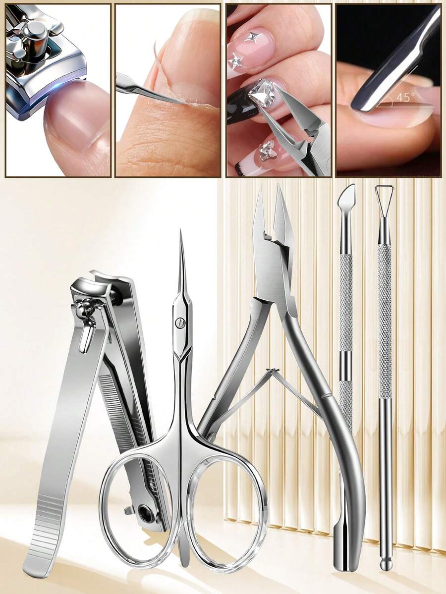 Bello Paratu 5pcs Nail Clipper Nail Nipper Nail Pusher Nail File Ultra-Fine Curved Blade Diamond Cuticle Remover Professional Manicure Tool Set Nail Trimming Set Nail Care Tool Set - Multicolor - View 1