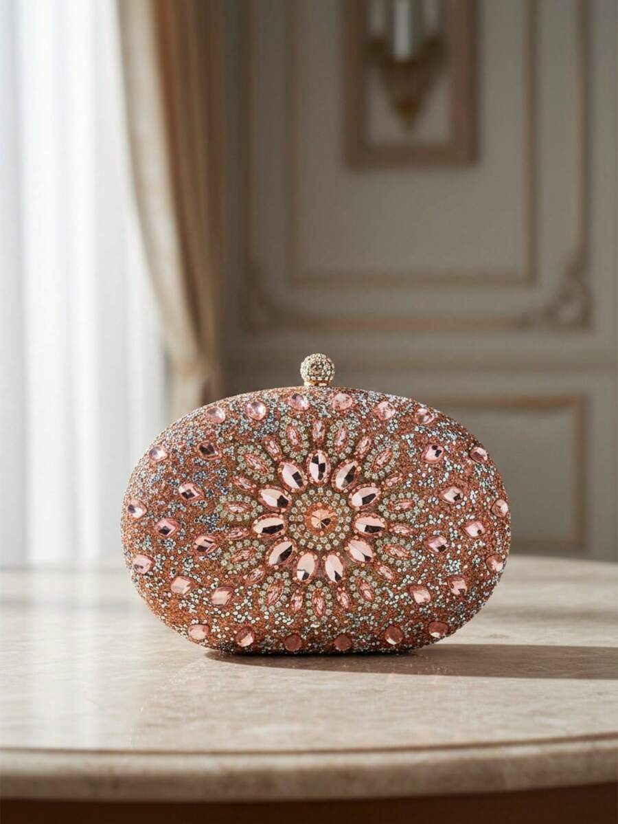Bolso de mano de noche con strass de acrílico para fiesta y boda, bolso de hombro con cadena popular adornado con strass - Champán - Ver 1