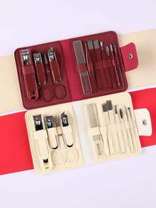 12pcs Stainless Steel Nail Clipper Set Manicure & Pedicure Beauty Tools For Women And Men Nail Care (Black, Grey, Beige, Red) - Multicolor - View 11