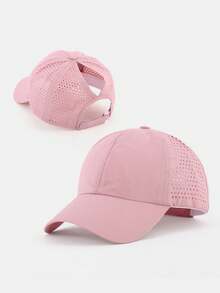 1 pieza Gorra de béisbol de malla transpirable de secado rápido de unicolor con orificio para coleta, gorra de béisbol ajustable, deportes al aire libre - Gorra de béisbol de secado rápido para coleta - Ver 9