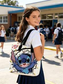 Disney 迪士尼授權 Lilo & Stitch Angel 親吻圖案背包，可愛天藍色大容量尼龍書包，青少年女孩休閒日常旅行雙肩包 - 彩色 - 查看 1