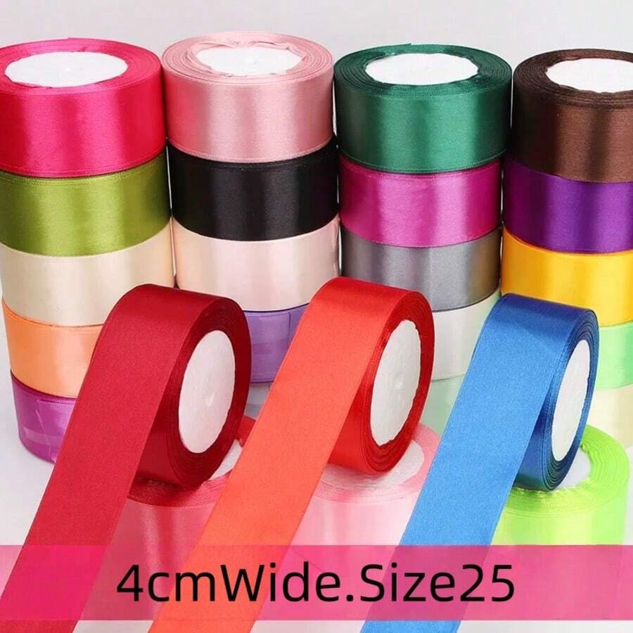 1 Roll 4cm Ribbon For Flower Bouquet Rose Decoration, Handmade DIY Braided Rope Gift Red Satin Ribbon (25 Yards/Roll) - Multicolor - View 1