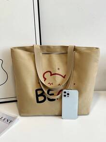 Minimalist Printed Canvas Tote Bag - Multicolor - View 3