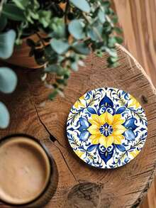 8-Piece Set Of Mediterranean Lemon-Print Wooden Coasters, Kitchen Coasters, Tea/Coffee Coasters, Perfect For Home, Restaurants, Cafes, Housewarming Gifts, Gifts For Parents/Friends, Kitchen Decor, Table Decor - Multicolor - View 4
