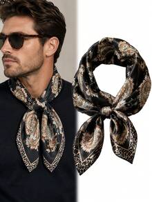 1pc Men's Fashion Paisley Animal Texture Pattern 70cm Square Scarf Bandana Suitable For Party, Date, Daily Outing, Travel, Beach Vacation - Multicolor - View 1