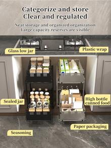 1pc 2-Tier Kitchen Storage Rack, Sink Organizer, Kitchen Utensil Storage Box, Spice Storage Box, Multi-Compartment Drawer-Style Storage Rack, Suitable For Kitchen, Bathroom, Can Store Mugs, Coffee Cups, Etc. - Grey - View 6