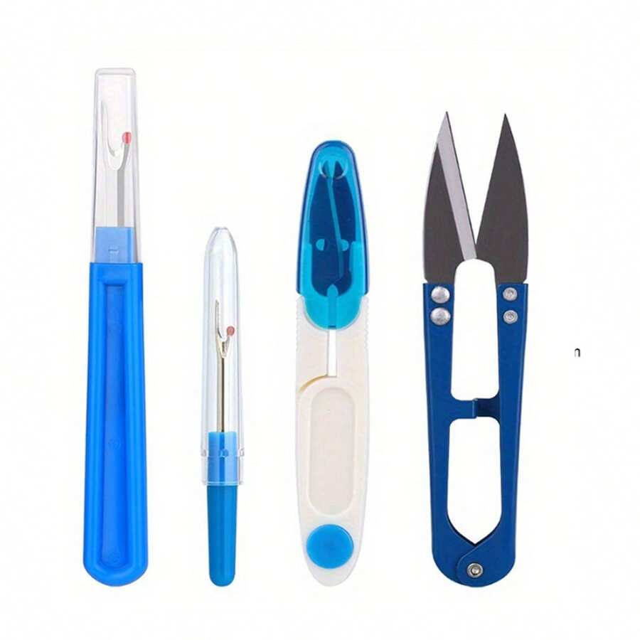 4pcs Stainless Steel Seam Ripper Set, Includes Colorful Seam Ripper, Seam Ripper Scissors And Thread Scissors, Used For Unpicking, Suitable For Fashion Designers, Sewing Masters And Home Essential Sewing Tool Set - A - View 1