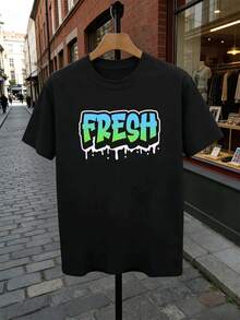 Grafik-T-Shirt für Herren im Streetwear-Stil, 100 % Baumwolle, Kunstdruck, Hip-Hop-Streetstyle, atmungsaktiv. - Schwarz - Übersicht 2