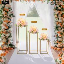 12Pcs Gold Metal Rectangular Flower Stand, 3 Sizes Geometric Wedding Centerpiece Pillar 22LBS Load Steel Floral Rack For Party Event Table Decor - Gold - 12pcs - View 2