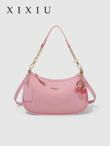 This Fashionable Women's Shoulder/Underarm Bag Is Made Of PU Leather, Decorated With A Delicate Cherry Pendant, And Features A Metal Chain Shoulder Strap. Suitable For Various Occasions, Including Outings, Travel, Shopping, Commuting, Gifting, And Parties. - Pink - View 2