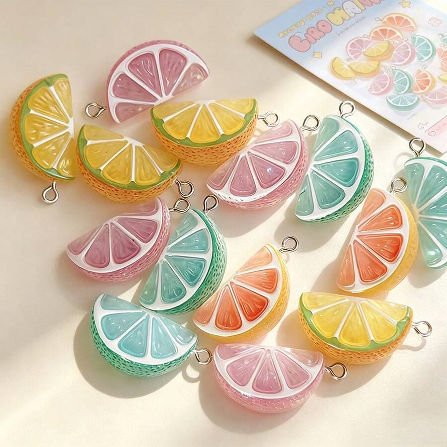 5/10pcs Cute Colorful Lemon Resin Pendant, Minimalist Small Fruit Charm DIY Jewelry Making Accessories - Random Color - Multicolor - View 1