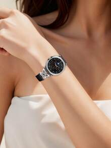 Galaxy Watch 8 錶帶，1件鑲嵌立方鋯石金屬優雅錶帶 + 1件亮面風格（不含螢幕保護貼）。相容 Galaxy Watch 8 40mm 與 44mm 錶殼，可調節替換錶帶配件，適合男士與女士運動手錶 - 黑色黑扣雙 - 查看 6