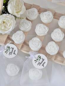 12pcs Rose Scented Candle Gift Set, Includes Organza Bags And Thank You Cards, Romantic Rose Shaped Scented Candles, Suitable For Weddings, Parties, Proposals, Home Decor - Multicolor - View 6