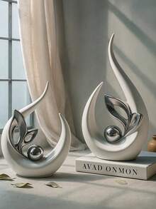 1pc Modern Abstract Art Sculpture, White Silver-Plated Artistic Statue Decor, Creative Desktop Home Decoration, Suitable For Entryway, Dining Room, Living Room, Office, Bedroom, Kitchen And Other Spaces - Multiple Styles - View 3