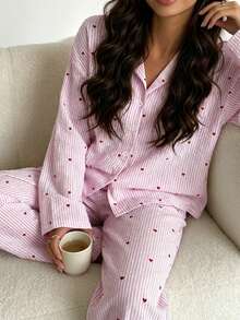 Nina Bonheur 2pcs Women Loose Comfortable Breathable Long Sleeve Top And Long Pants Pajama Set - Pink - View 4