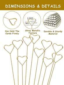 40pcs- Metal Flower Stand, Heart-Shaped Flower Card Photo Memo Stand, Suitable For Bouquet Decoration, Fresh Flower Packaging, Banquets, Festivals, Parties, Weddings, Birthdays, Anniversaries, Table Decoration, Mother's Day And Graduation Ceremonies - A - View 3