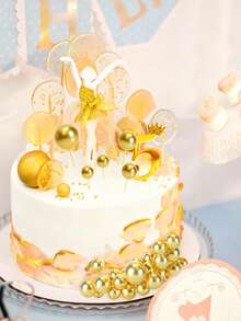20/10pcs/1pc-Multi-Size Glitter Foam Ball Cake Toppers, Graduation Party Cake Toppers, Baking Cake Accessories, Gold Spherical Cake Decorations, Party Cake Supplies, Birthday Cake Decorations, Birthday Cake Accents, Reusable Metallic Spherical Decorations, Suitable For Birthday, Baby Shower, Wedding, Baking Dessert Decoration - Gold - View 5