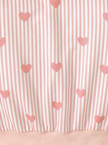 Girls' Casual Fashion Striped Heart Print Zipper Baseball Collar Long Sleeve Fleece Lined Jacket, Autumn/Winter - Pink - View 6