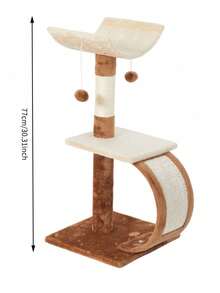 Double-Layer Cat Tree With Scratching Posts, Equipped With Interactive Cat Toys, Easy To Assemble, Scratch-Resistant And Durable, Movable, Suitable For Kittens And Adult Cats - Multicolor - View 9