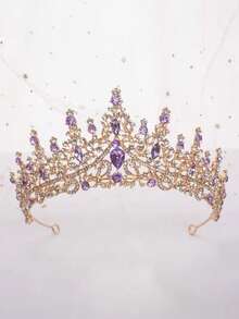 1pc Luxury Half-Circle Crown Rhinestone Jewelry Wedding Beautiful Bride Party Women's Crown Royal,Coronas - Purple - View 3