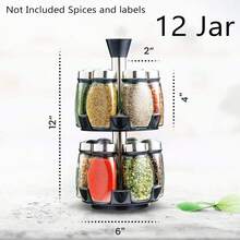 Revolving Spice Rack Organizer Countertop, Spinning Spice Storage Rack Tower Organizer With 6/12 Empty Jars, Rotating Spice Holder Shelf Seasoning Rack Shelf, Spice Seasoning Bottle Organizer - Black - View 12