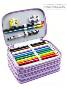 Kotak Pensil Empat Lapis Warna Solid Portabel, 72 Lubang dengan Resleting untuk Pensil Warna, Pena Gambar, dan Pena Mewarnai (Custom 1pc), - MultiWarna - View 3
