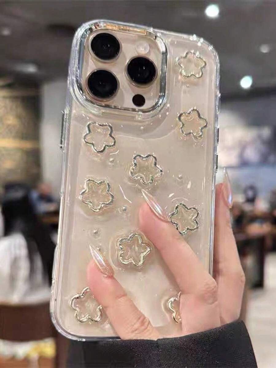Ins 女生風金屬 3D 蝴蝶結樹脂手機殼,適用 15 Pro Max、14 Pro、11、15 Pro、12P、13PM,新款獨特防撞防震保護殼 - 無色 - 查看 1