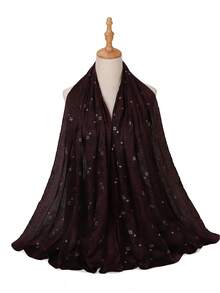 1pc Crinkled Satin Hijab Scarf, Suitable For Daily Wear - Redwood - View 2