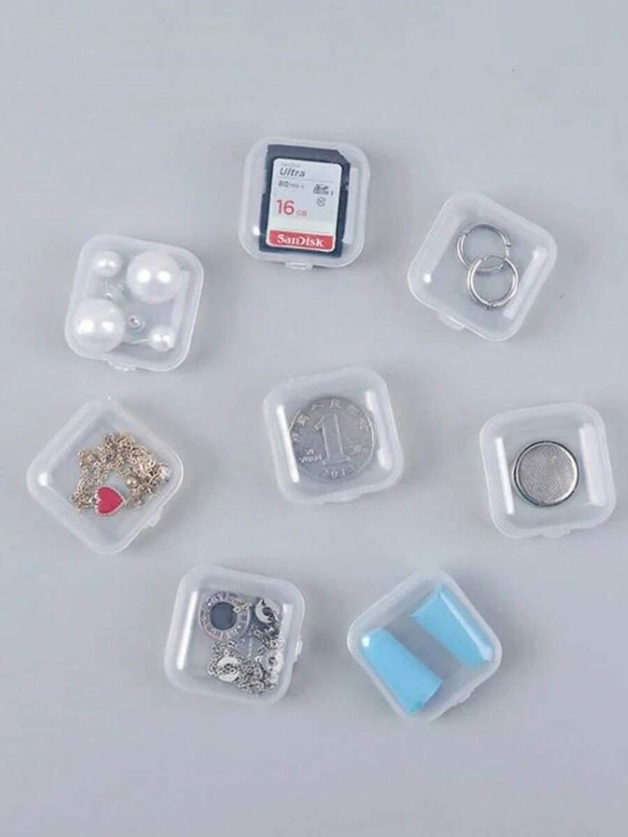 1pc Mini Plastic Storage Box Earring Necklace Jewelry Organizer Pill Box With Individual Compartments , Packing Cube - Clear - View 1