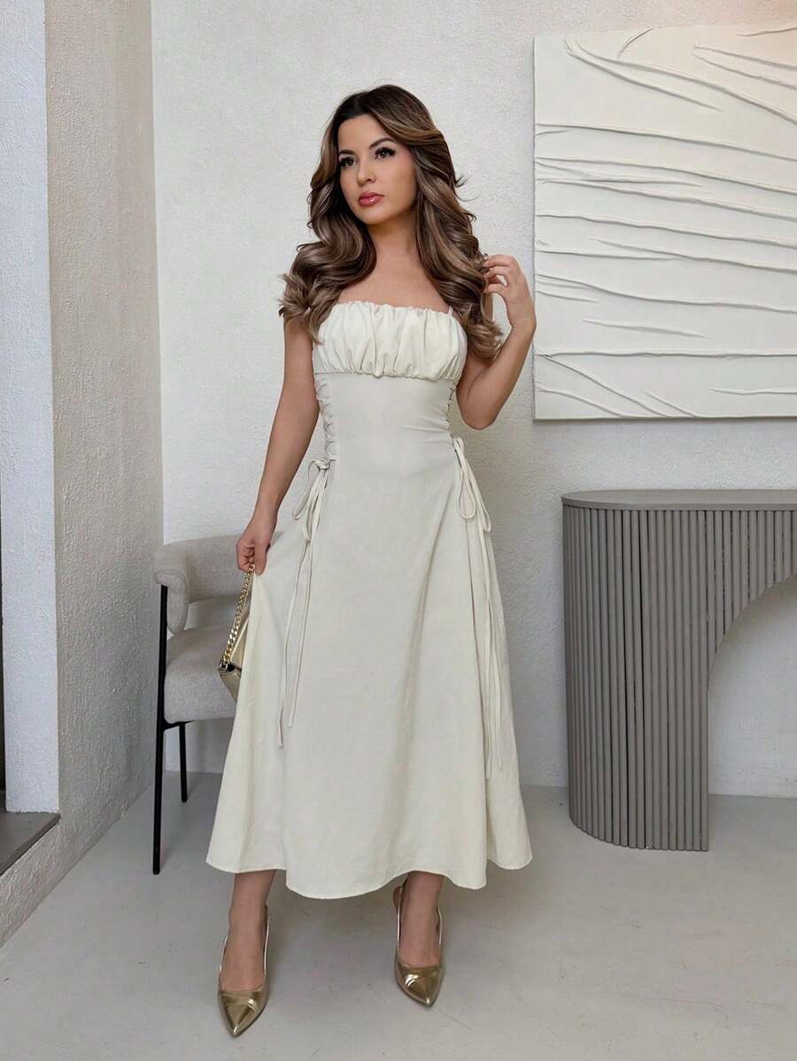 Vestido de mujer con tirantes en X de un solo color - Blanco - Ver 1