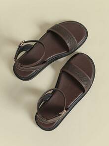 Sandalias de mujer con hebilla y correa, suela gruesa, tacón bajo, color block fresco, estilo bohemio vintage de vacaciones, estampado aleatorio, punta abierta, tacón plano cómodo, nuevas de verano 2026, cuña baja sin fatiga, moda para exterior y playa, estilo sand girl, versátiles, alargan la pierna, con correa trasera, calado, patchwork floral, transpirables, elegantes y gráciles, combinan con faldas, casuales y deportivas, sandalias romanas con correa, talla 33 pequeña, talla 34 pequeña, zapatos de mujer talla grande 41-43 - Café integral - Ver 4