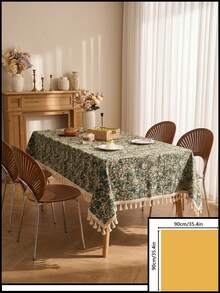1pc Green Grassland Tablecloth Green Jacquard Natural Tassel Dining Tablecloth Rectangular Coffee Table TV Cabinet Entryway Multi-Functional Cover Suitable For Holiday Gatherings Birthday Parties Wedding Banquets Dining Table Decoration Restaurant Living Room Decoration Office Coffee Table Mat Home Decoration Room Decoration All Seasons - Green - View 7