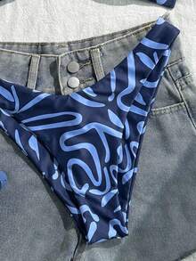 Conjunto de bikini de bandeau con estampado completo y nudo delantero, moda de verano para vacaciones en la playa para mujer - Rosa Pálido - Ver 7