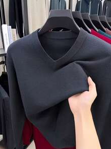 Men's Basic Knitting Sweater Round Neck Long Sleeve - Black - View 5