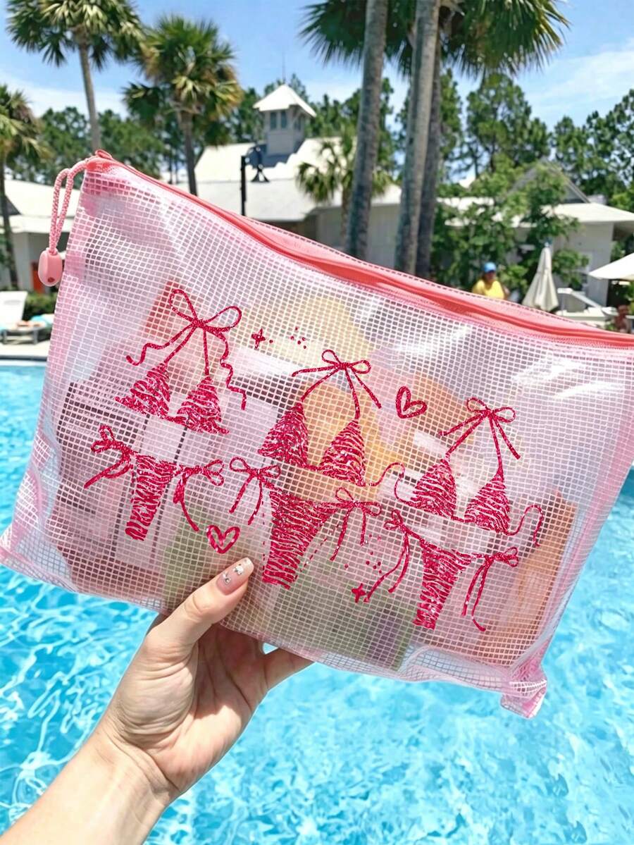 Tas Pantai PVC Tahan Air Motif Bikini Baru (Cetakan Huruf Warna-warni) - Ukuran A4, Tas Kosmetik Transparan dengan Resleting Nilon, Sempurna untuk Berenang, Menyelam, dan Liburan Musim Panas - Desain Ringan, Cocok untuk Semua Usia dan Jenis Kelamin; Tas Pantai, Perlengkapan Perjalanan, Perlengkapan Liburan - MultiWarna - View 1