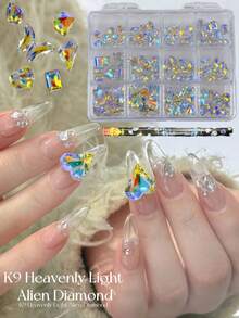 KIRAME 120顆 AB 極光尖底水鑽，K9 玻璃多形狀鑽石混色 6-14mm 美甲裝飾套組，含點繪筆，DIY 沙龍美甲，適合聖誕節、夏季假期美甲，美甲配件，美甲鏈條美甲飾品 - 彩色 - 查看 5