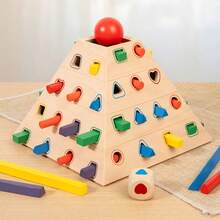 Pyramid-Shaped Wooden Stick Pulling Game Montessori Educational Toy, Geometric Shape Recognition, Color Matching, Stick Insertion, Educational Wooden Toy For Toddlers - Multicolor - View 12