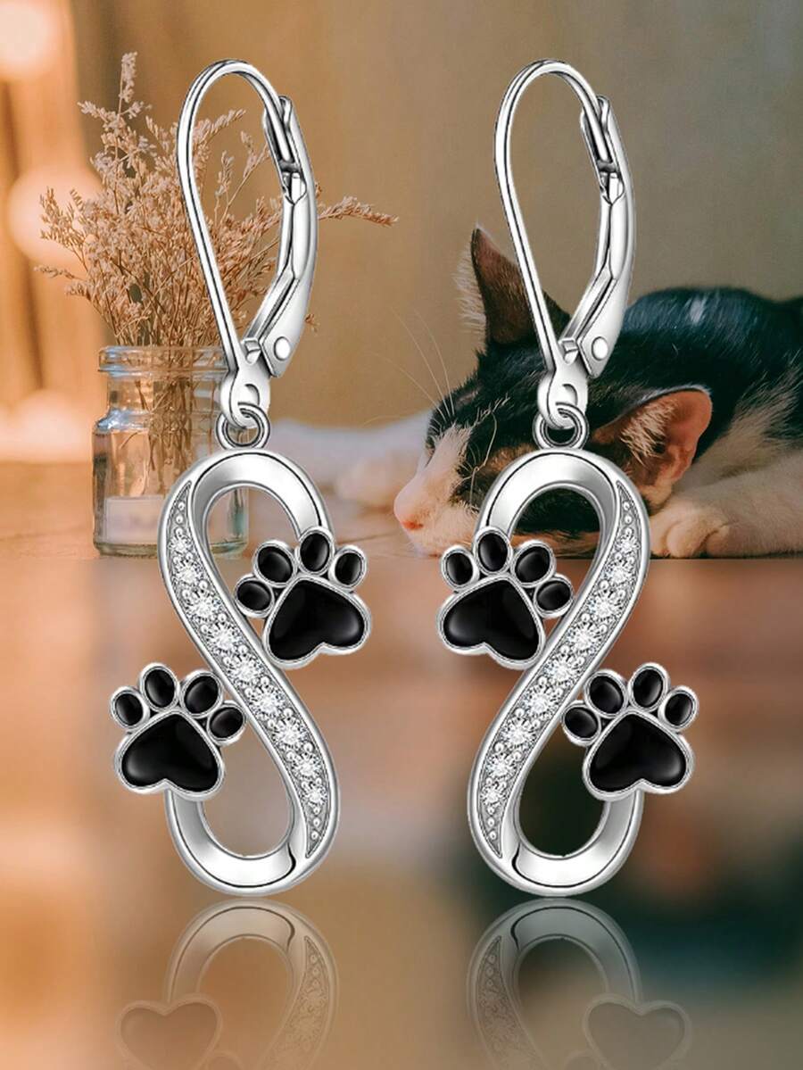 1 Pair Cubic Zirconia Elegant Dog Paw Print Earrings For Teens, Suitable For Daily Decoration, Party Jewelry Or Birthday Gift - 1# - View 1