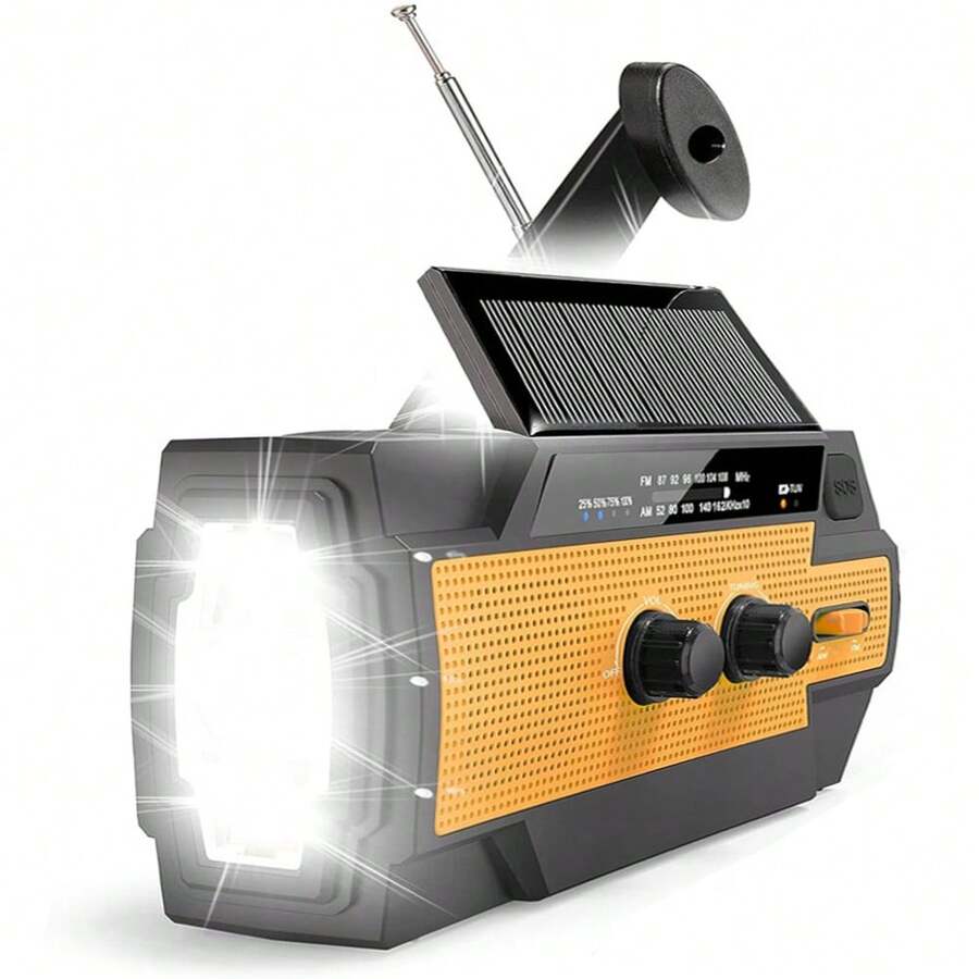 4000mAh Solar-Kurbel-Notfallradio mit 1W Taschenlampe, Bewegungssensor-Leselicht, Handy-Ladegerät und SOS-Alarm, geeignet für Zuhause und Notsituationen - Übersicht 1