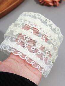 3件組花卉多彩女用精緻刺繡蕾絲髮帶，波浪邊設計時尚髮帶 - 彩色 - 查看 3