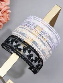 3件組女款多色花卉精緻刺繡蕾絲髮箍，波浪邊設計時尚髮帶 - 彩色 - 查看 6