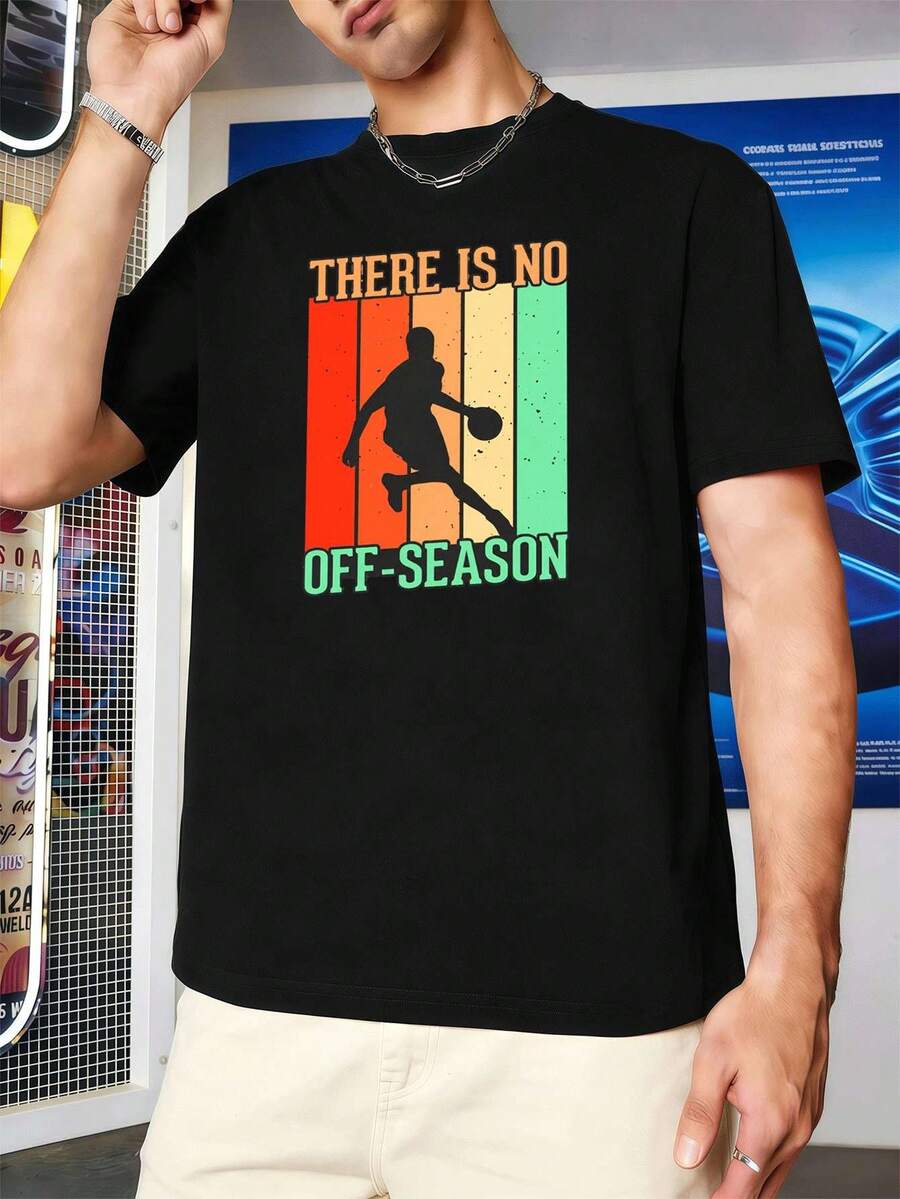M En's Basketball Graphic T-Shirt, Soft Cotton, Comfortable Fit, Breathable, Hip-Hop Street Style, Unique Graphic Pri Nt. - 黑色 - 查看 1
