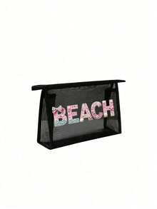 Rhinestone Letter Pattern Mesh Beach Tote Bag, Portable Transparent Hawaiian Style Cosmetic Bag, Lipstick Powder Skincare Toiletries Storage Bag, Multi-Functional Travel Cruise Dorm Essential, Women's Lightweight Summer Beach Tote, Ideal Wedding Bridesmaid, Mother's Day And Birthday Gift For Friends, Family And Teachers, Home Bathroom Bedroom Jewelry Nail Polish Lip Gloss Storage Bag - Multicolor - View 15