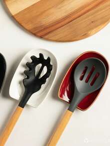 Soporte de cerámica para utensilios de cocina, estante para cucharas, soporte vintage de cerámica para cucharas de sopa, bandeja para cucharones, bandeja de almacenamiento de utensilios de cocina, plato para reposar cucharas de café y postre, regalo ideal para el Día de la Madre y Navidad, diseño multicolor cocido en horno vintage - Multicolor - Ver 4
