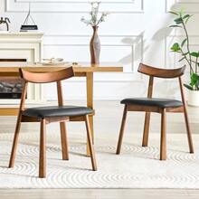 Set Of 2 Dining Chairs With Wooden Frames, Upholstered Kitchen Chairs With Ergonomic Backrests, Modern Wooden Chairs For Dining Room And Living Room, Chairs Only, Table Not Included - Black - View 3